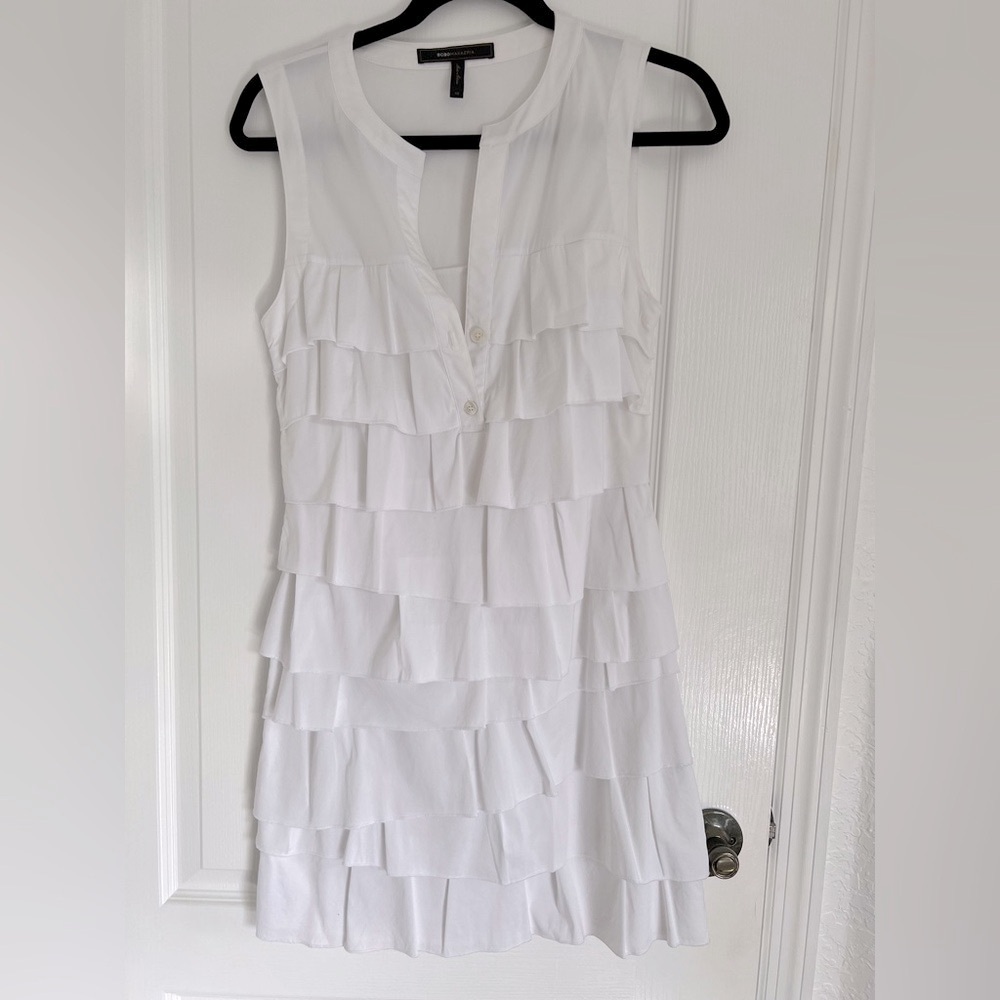 BCBGMaxAzria White Ruffled Tiered Mini Dress